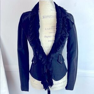 Roberto Cavalli Black Fitted Blazer Sz. 40 Notched Lapels Structured Jacket Vtg